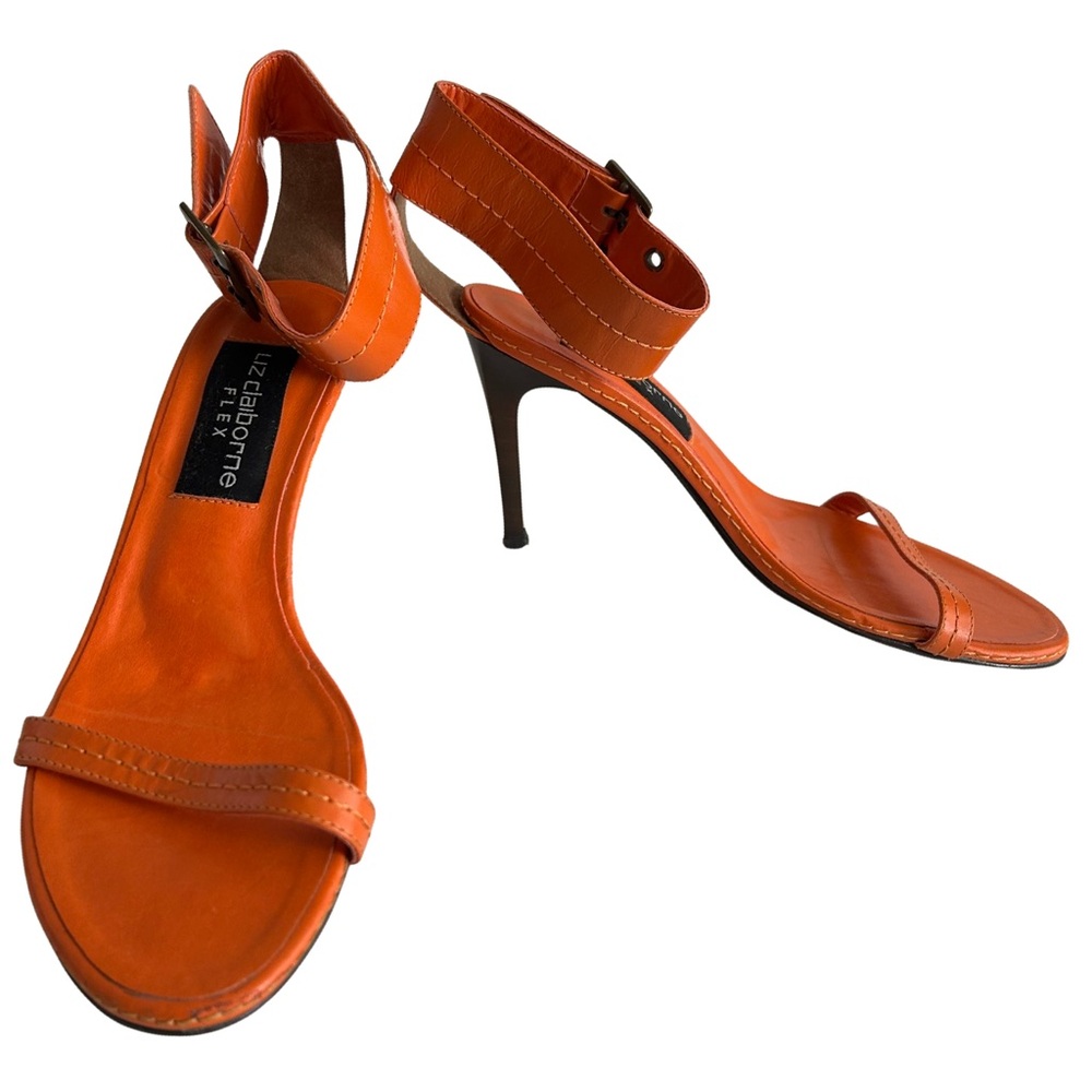Liz Claiborne Elegant Minimalist Leather High Heel with Buckle - Size 7 - Orange